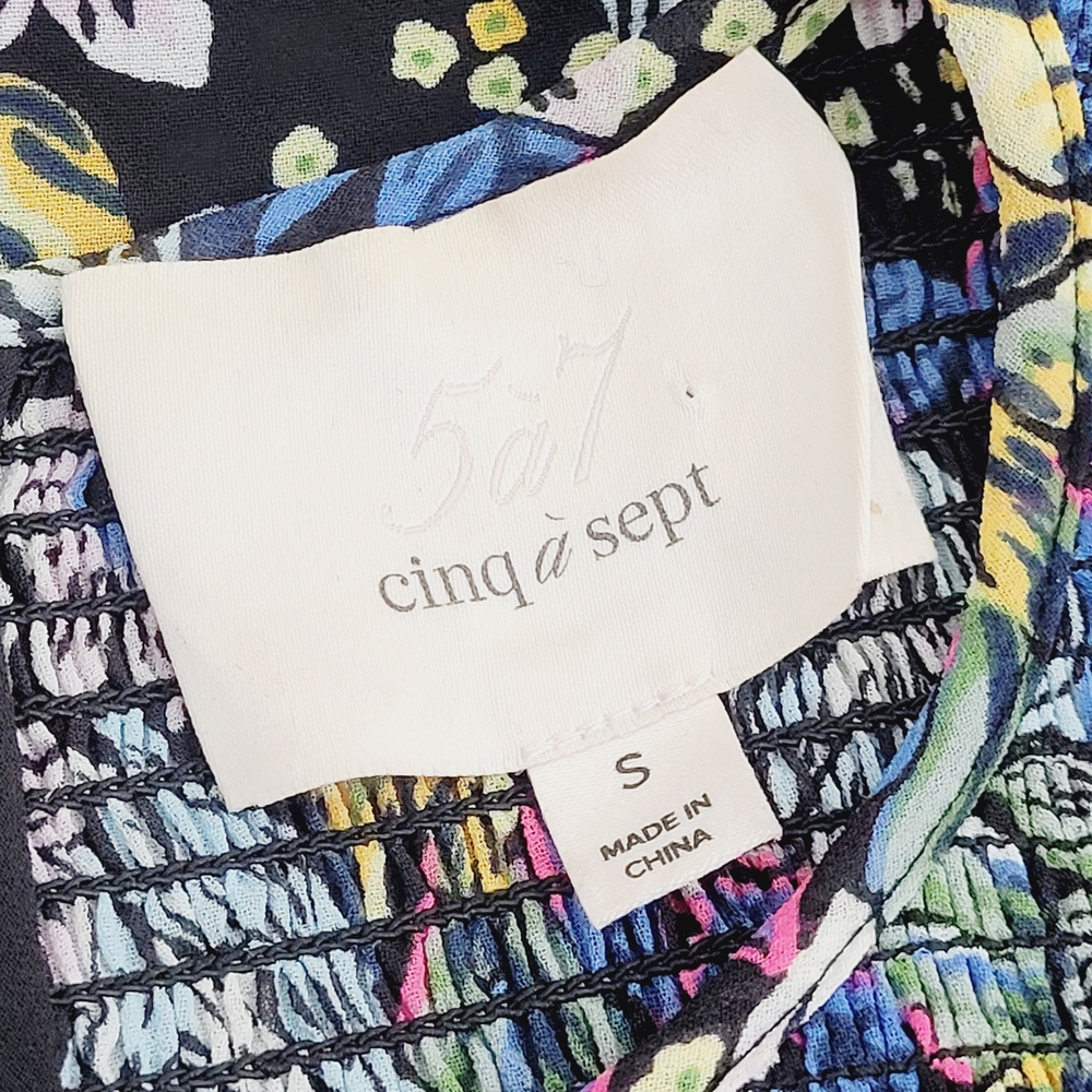 CINQ A SEPT Harriet Floral Smocked Yoke Top Blouse Ruffles Small - Picture 6 of 10